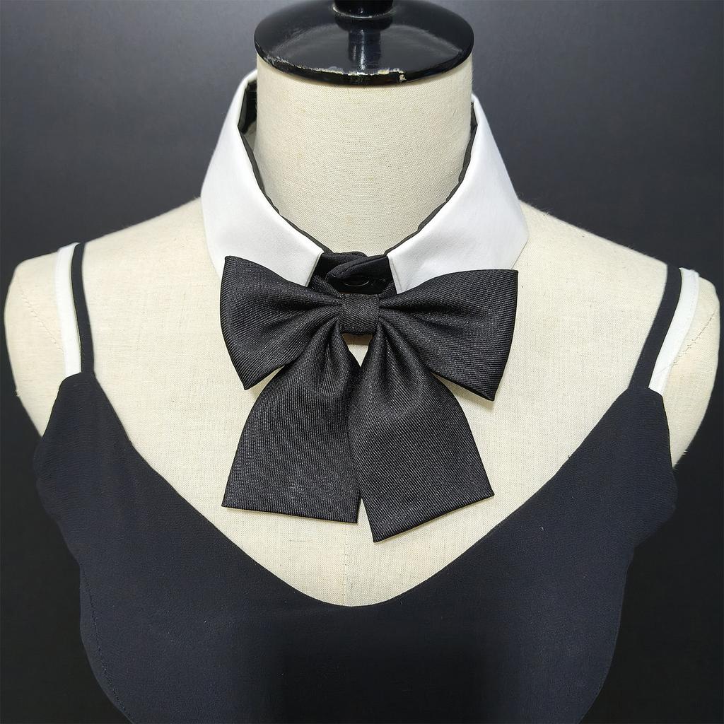 Multipurpose Removable Faux Collar with Black Bowtie Front for Women Girls Elegant Students Shirt Accessories Choker