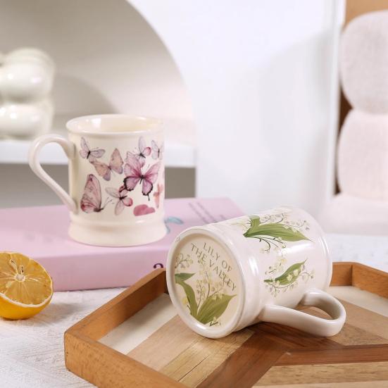 380ML Ceramic Coffee Mug Retro Vintage Floral Drinking Mugs Hand-Painted Floral Butterfly Pattern Tea Cup with Handle Gift for Women Girls