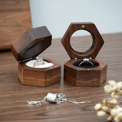 Single Slots Wooden Ring Box Engagement Ring Display Holder Simple Ring Bearer Box Couples