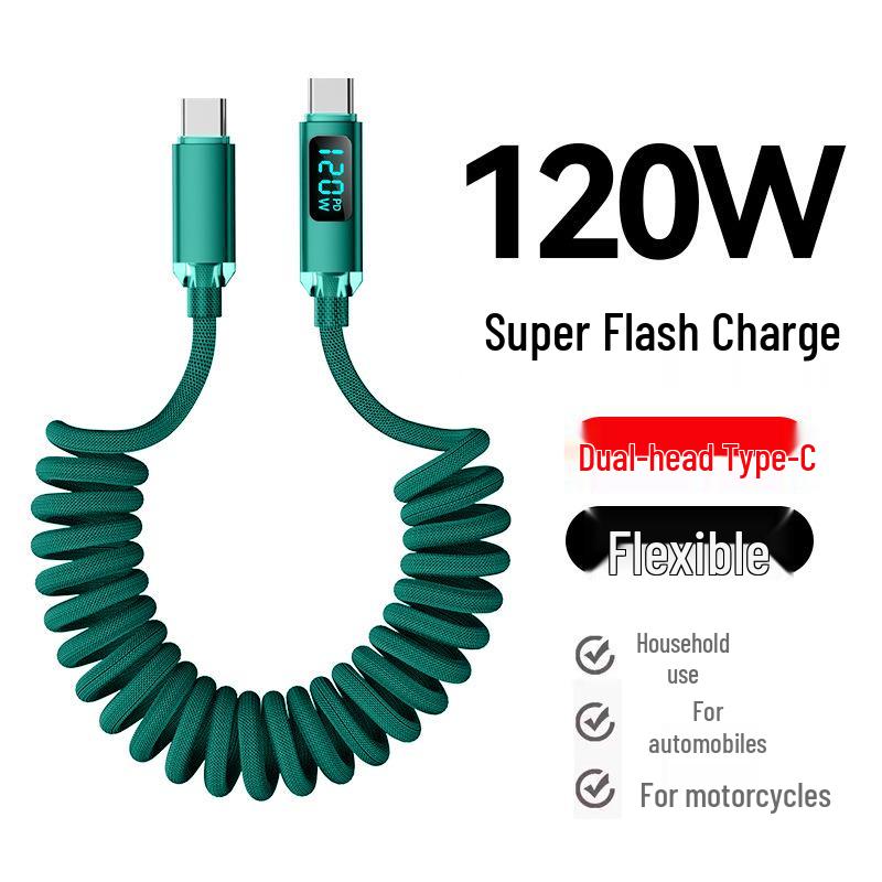 120W Fast Charging Dual Type-C Retractable Cable for Apple & Huawei Laptops