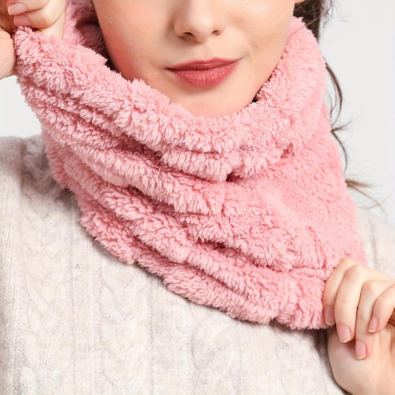 Faux Fur Plush Infinity Scarf Solid Color Soft Neck Warmer Coldproof Gaiter Ski Mask Unisex Winter Accessory