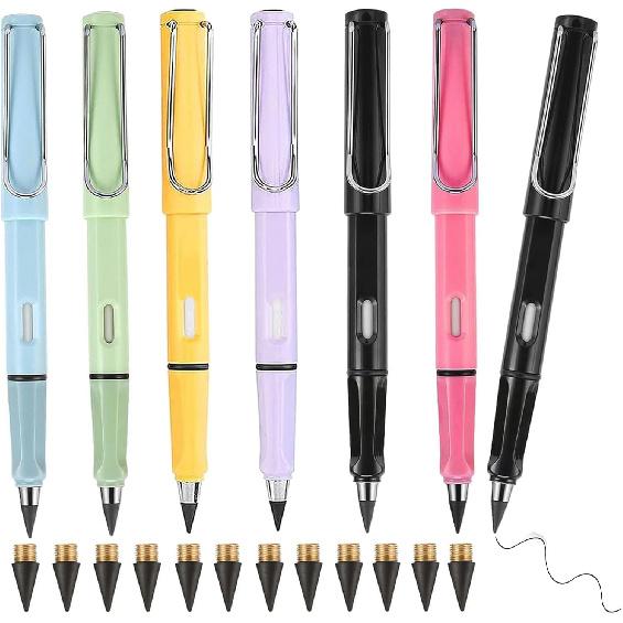 6pcs Infinity Eternal Pencils Forever Inkless Pen Everlasting Pencil With 12PCS Replaceable Nibs Technology Magic Writing Pencil For School Office eternal pencil