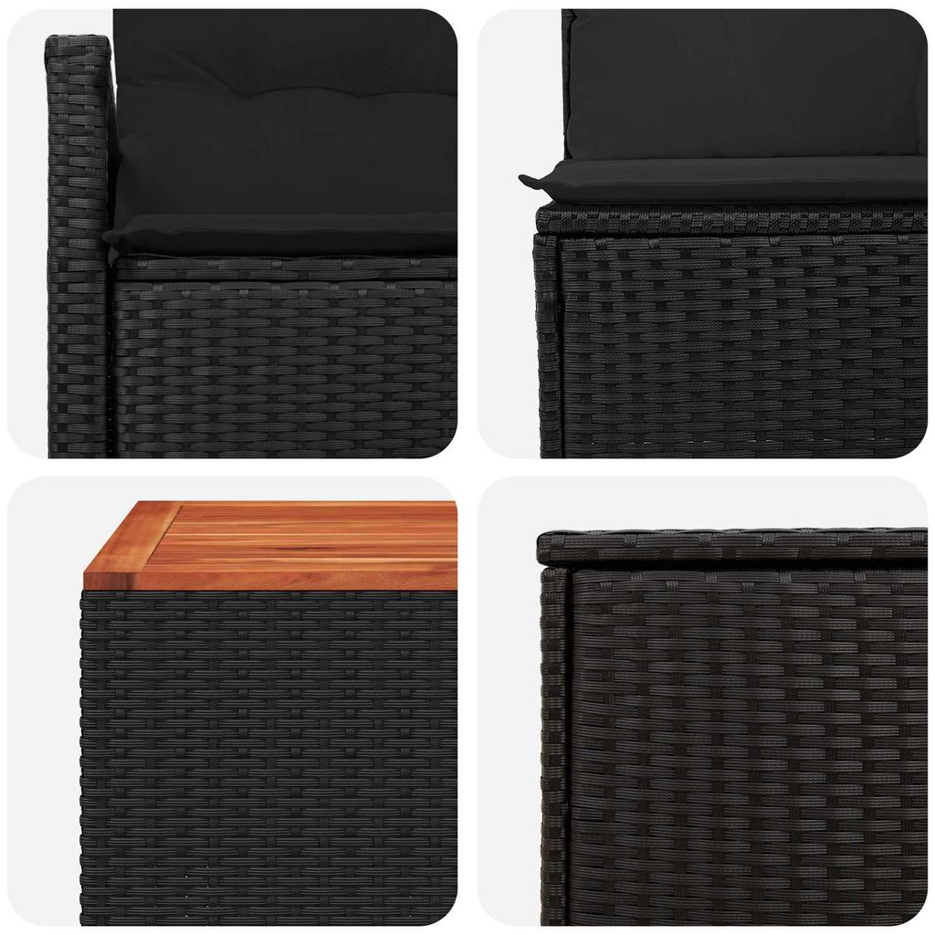 Sofa Set 6 Pcs Black Poly Rattan and Steel