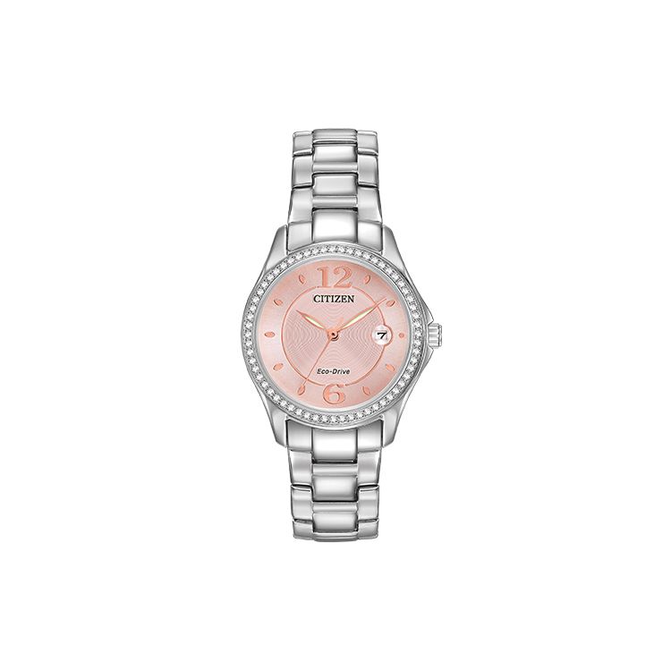 Citizen Women's Pink Eco-Drive Fashion Casual Watch Quartz Movement Stainless Steel Band Dial Watches Fe1140-86X