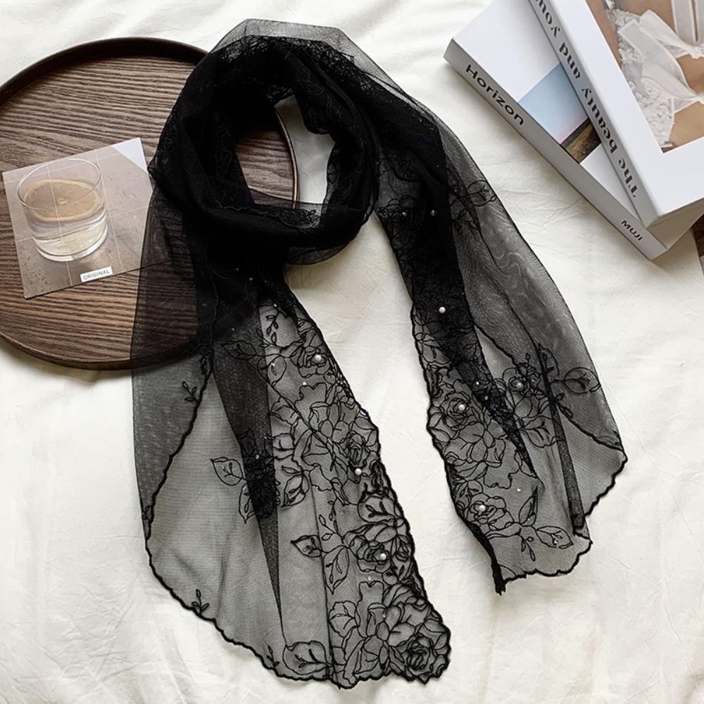 

Pearl Long Scarf Foreign Style Triangle Scarf Fashion Decorative Shawl чорний