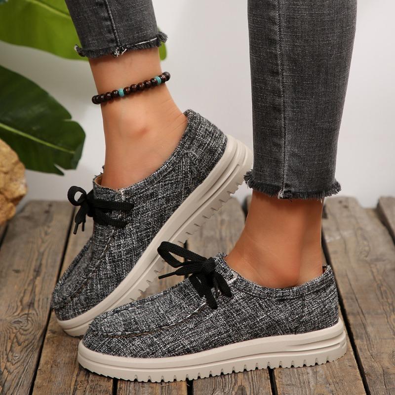 Lace-up Sneakers Women's Fall 2025 New Plus-size Platform Comfortable Canvas Shoes