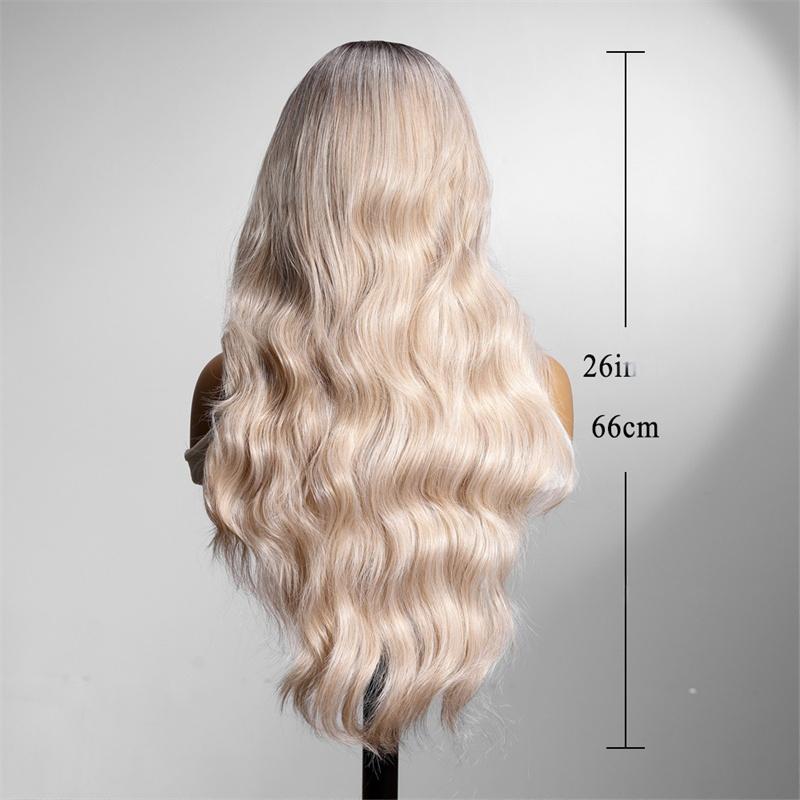 Long Wave Synthetic Wig with Bangs Body Wavy Ombre Blonde Hair Heat Resistant Wig for Women Daily Halloween Cosplay Use