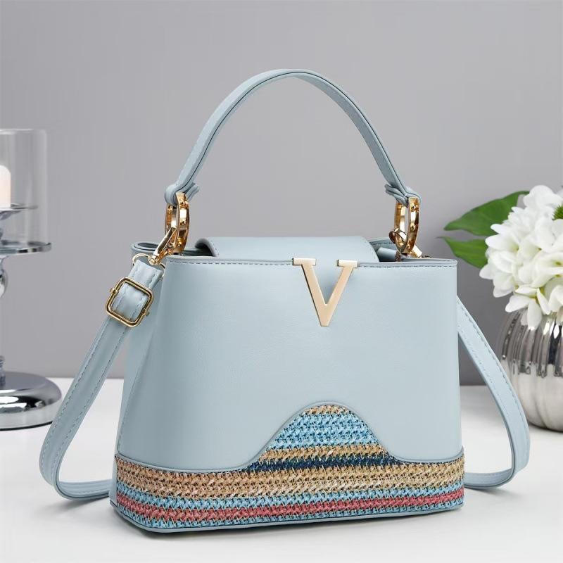 Color Blocked Women's Handbag PU Texture Woven Small Square Bag, Women's Versatile and Fashionable Single Shoulder Crossbody Bag Bags