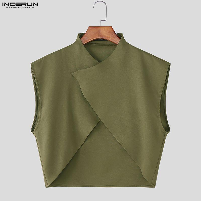 INCERUN Two Pieces Outfits Men Irregular Cropped Tops and Long Straight Pants Sets