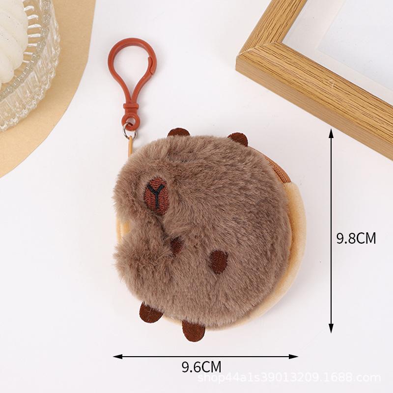 Nowa kreatywna torebka na monety z pluszowym motywem anime Capybara, modna mini torebka na monety, okrągła, kreskówkowa torba z wisiorkiem