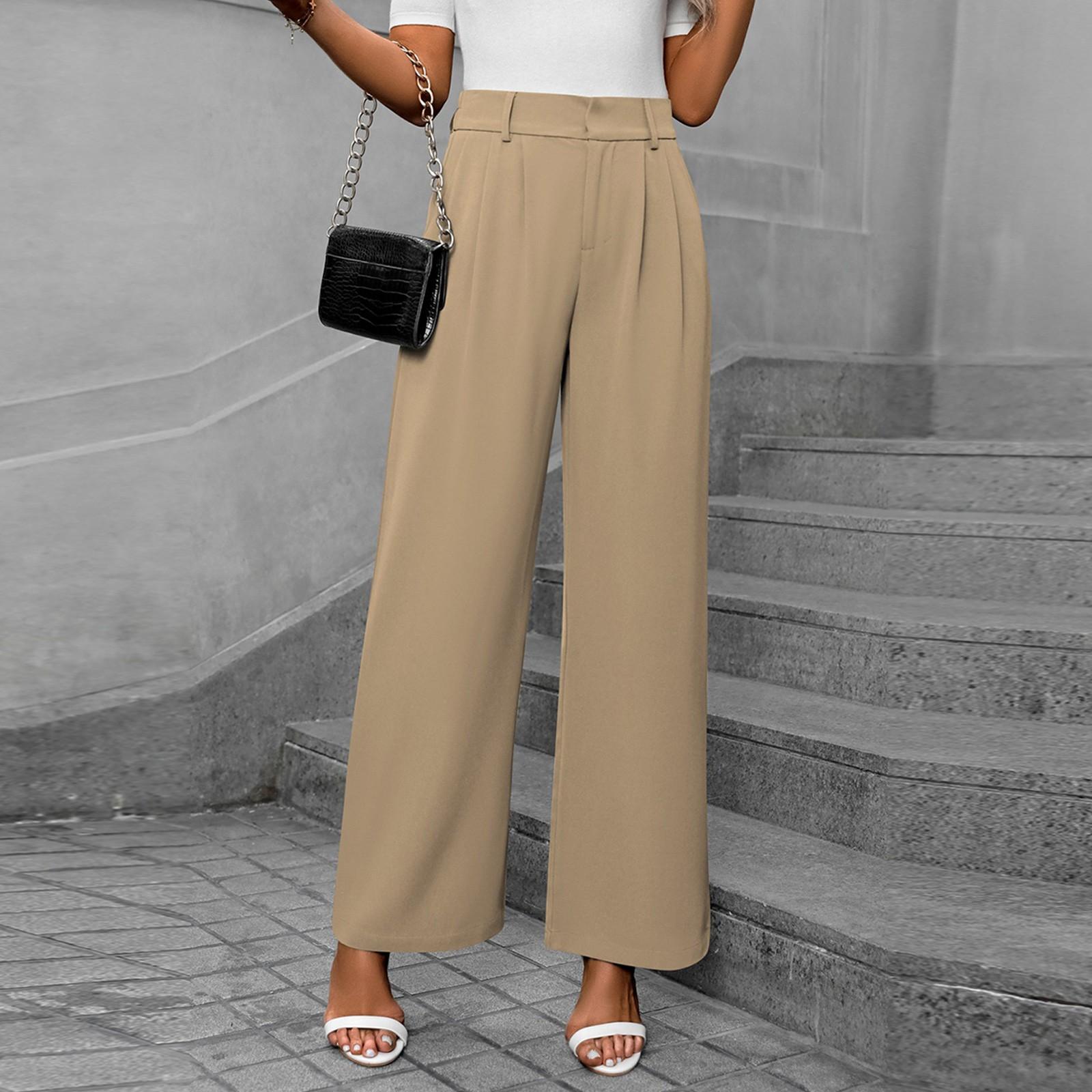 

Женские удобные повседневные модные свободные прямые брюки с высокой талией и широкими штанинами XS хаки