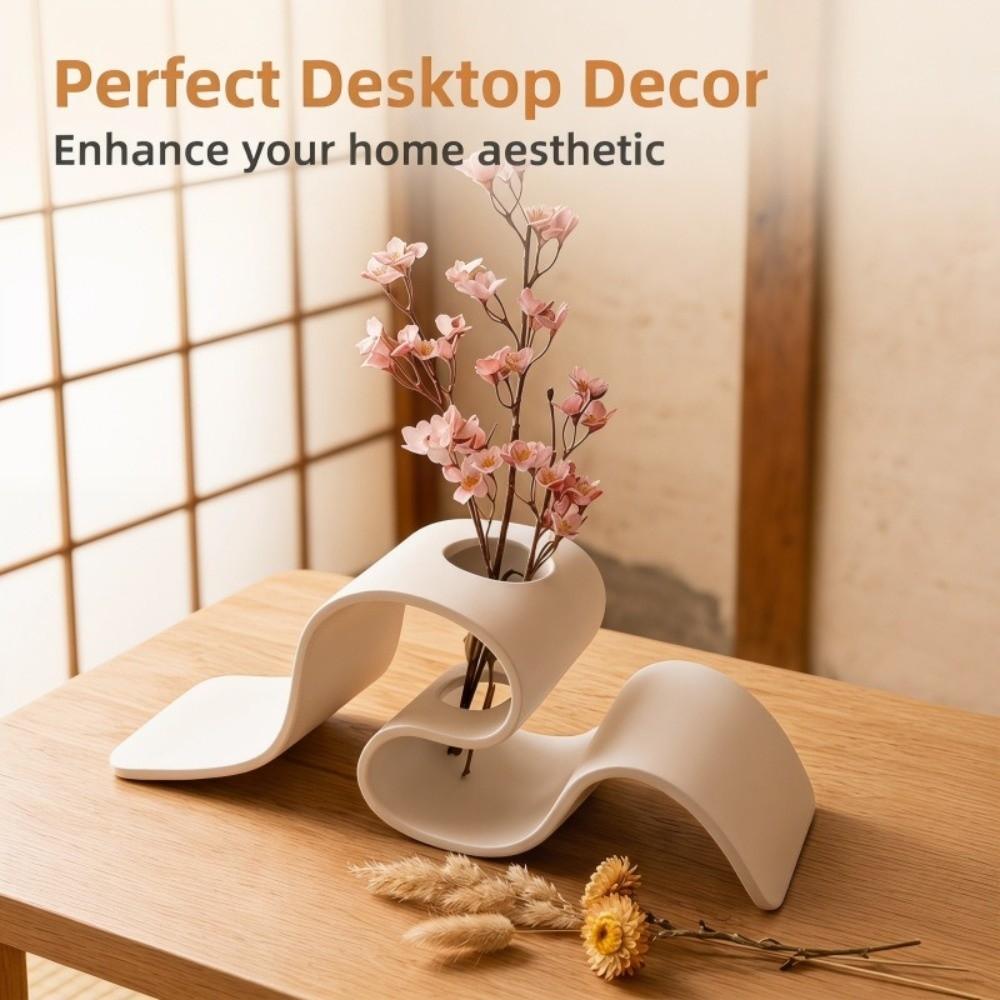Elegant 3D Printing Vase INS Modern Dried Flower Rack Nordic Style Solid Color Wave Shape Flower Holder Housewarming Gift