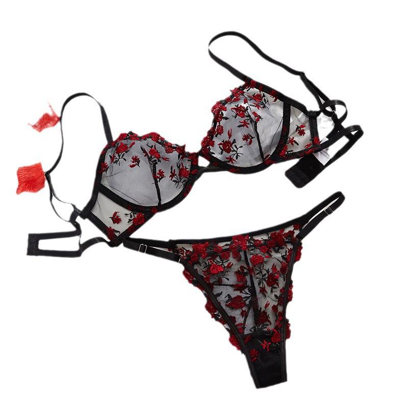 Ultra-Thin Lace Embroidered Lingerie Set - Sexy European & American Style Bra and Panties
