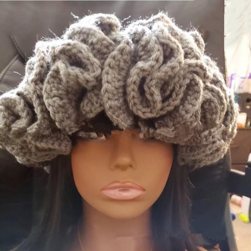 NEW Women Crochet Bucket Hats Y2k Fashion Pleated Ruffles Knitted Hat