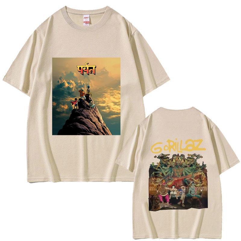 Rock Band Gorillaz The Mountain Tour 2026 Tshirt Unisex Women Vintage Soft Cotton T Shirts Male Casual Oversized Crewneck Tshirt