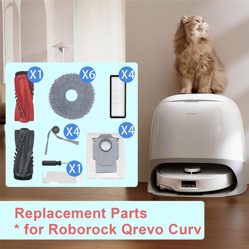 

A84E-Accessories For Roborock Qrevo Curv, Replacement Part With Main Brush,HEPA Filters,Mop Cloths,Dust Bags,Side Brushes