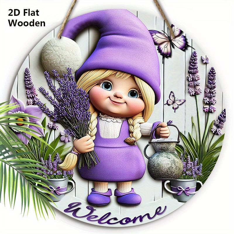 

Rustic Wooden Sign with Adorable Gnome & Lavender Pattern - Charming Decorative Hanging Plaque - Ideal Gift for Family and Friend 20cm/7.87in фиолетовый