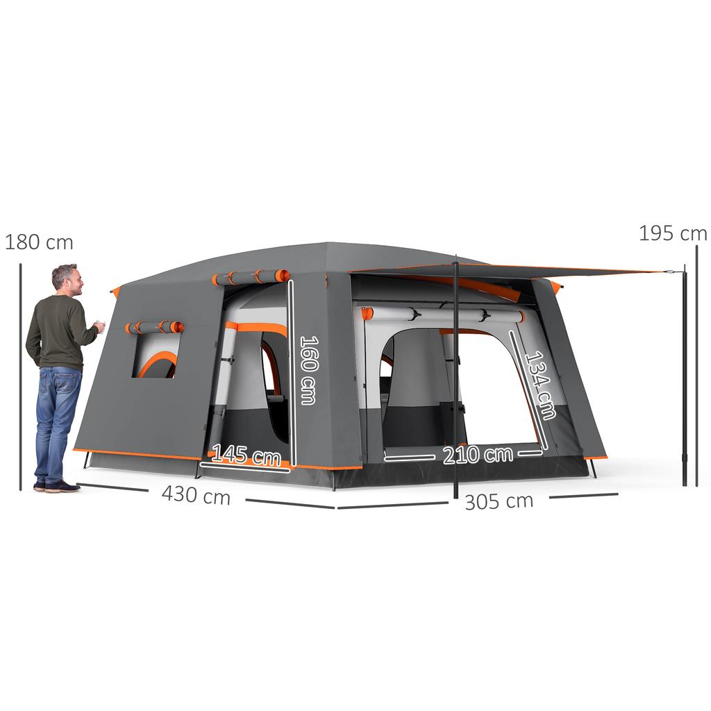 Camping tent for 4-6 people, lightweight, stable, waterproof tunnel tent with canopy and groundsheet, dark gray