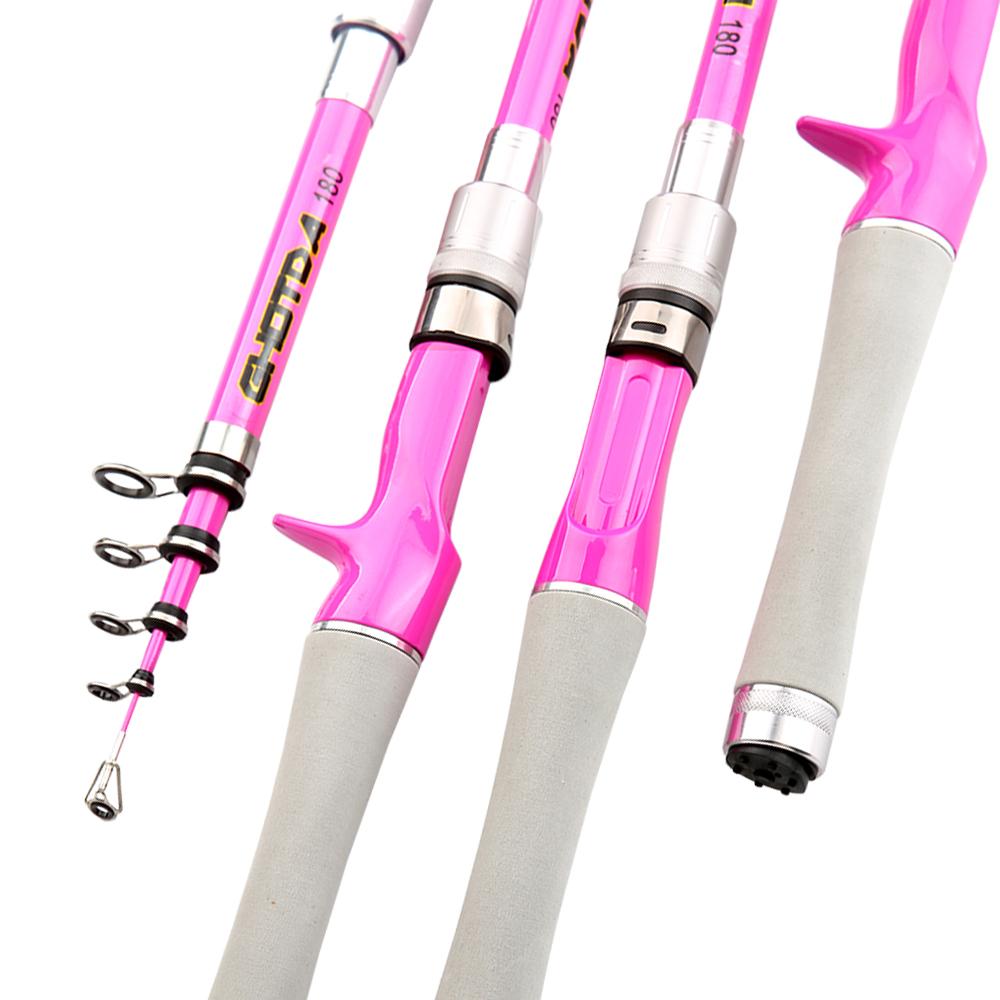 Wędki teleskopowe o wysokiej czułości i krótkim skoku 1.5/1.8/2.1/2.4M z włókna węglowego różowy Spinning wędka castingowa wędka na przynętę