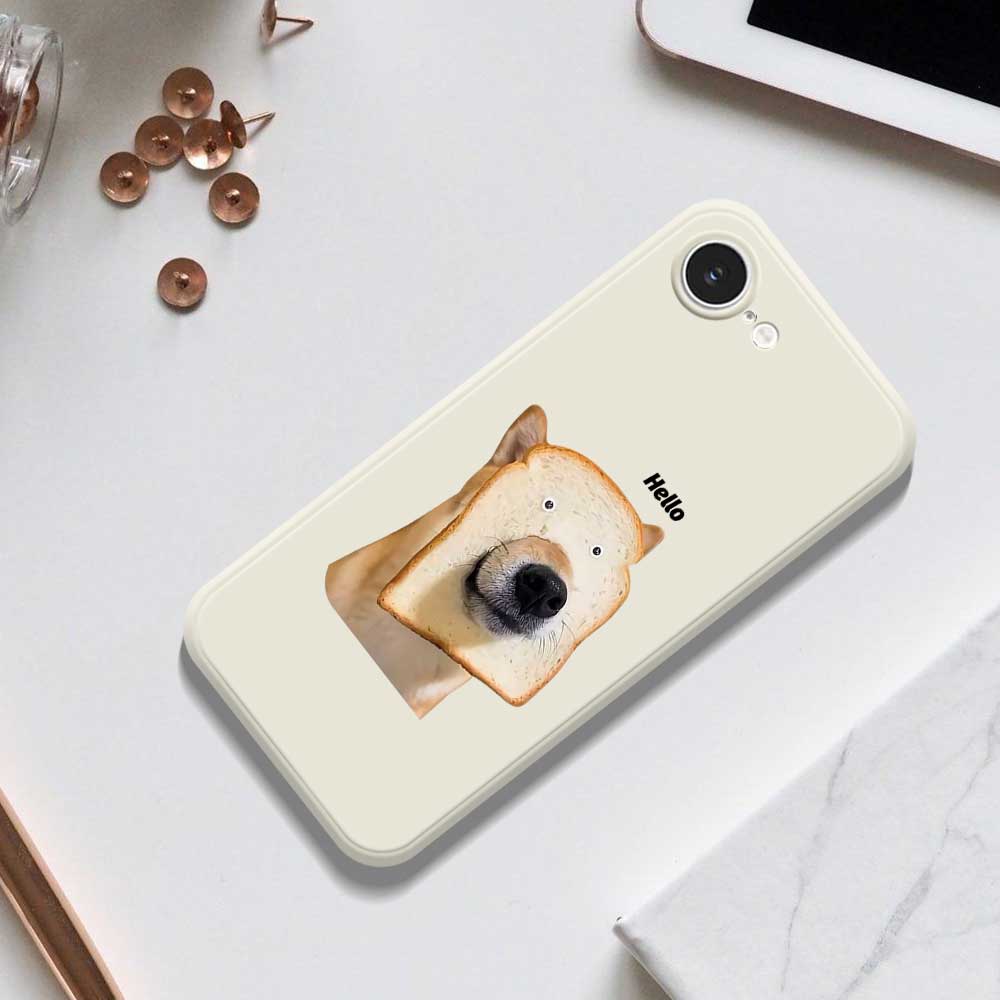 For iPhone 16e Case Toast Dog Pattern Printing Straight Edge TPU Phone Back Cover