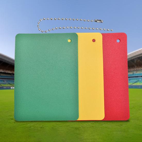 3 Stück Fußball Schiedsrichter Strafkarten Set Grün Rot Gelb Karten Fußball Verwarnung Platzverweis Verzögerungskarten für Sportwettbewerb Schiedsrichter Zubehör