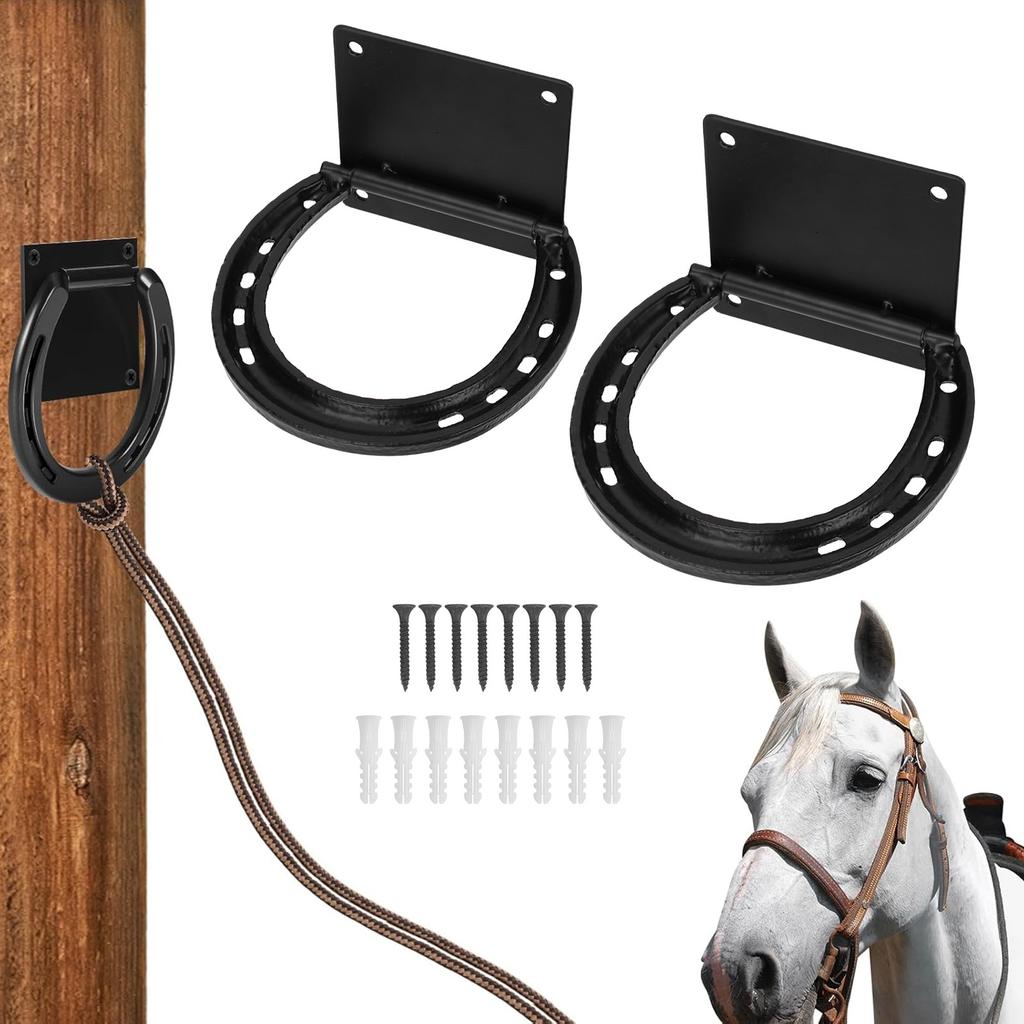 2 Pack Horse Tie  S   Steel Black Coated Horseshoe Ties Down for Horses Stall Stable Supplies