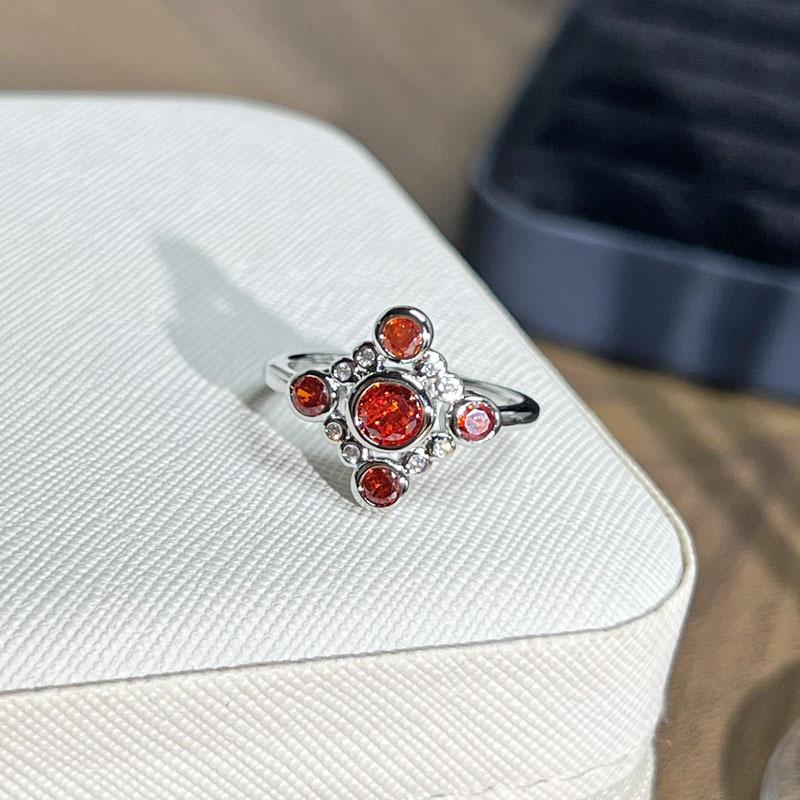 Geometric diamond-set open ring female niche design sense Korean version temperament red diamond retro fashion versatile simple ring