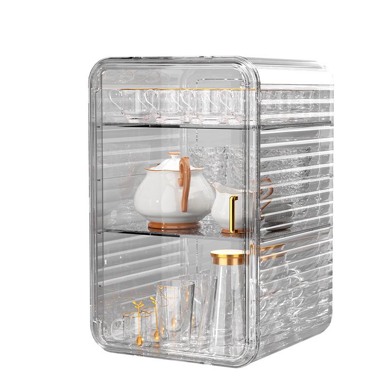 Desktop Dustproof Cup Organizer Shelf & Draining Tray
