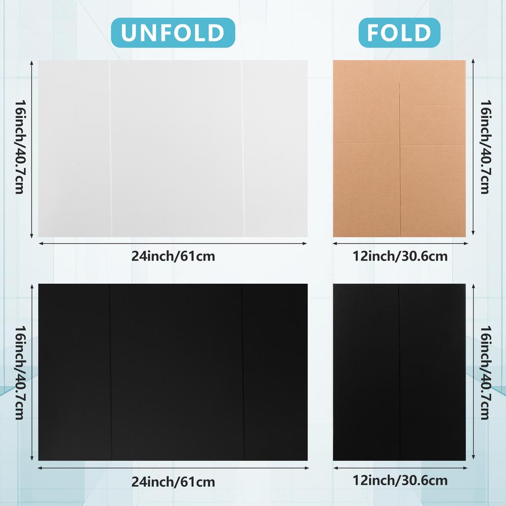 8Pcs Trifold Display Boards Black+White 24X16In Tri Fold Poster Board Hard&Thick White Presentation Cardboard For Classroom Proj