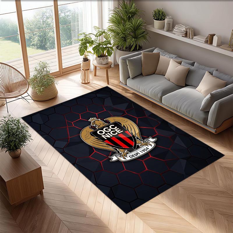 OGC Nice FC Soccer Football Pattern Soft Area Rug Non Slip Indoor Floor Carpet Sports Decor Mat for Bedroom
