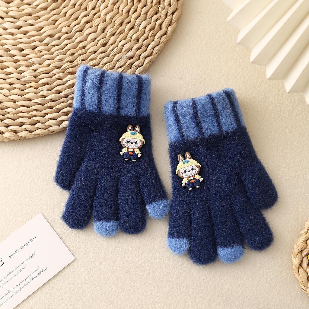 Luvas de Inverno Infantis Fofas de Urso Estilo Coreano - Quentes, À Prova de Frio, Design de Cinco Dedos para Meninos e Meninas