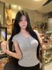Women's American Retro V-Neck Button-Up Slim-Fit Cropped T-Shirt - 2025 Summer Edition