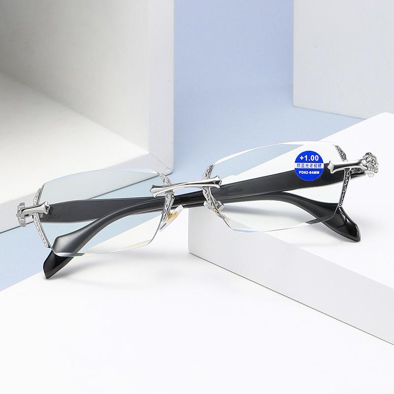 1PCS Anti Blue Light Frameless HD Reading Glasses Metal Presbyopia Eye Protection 2273