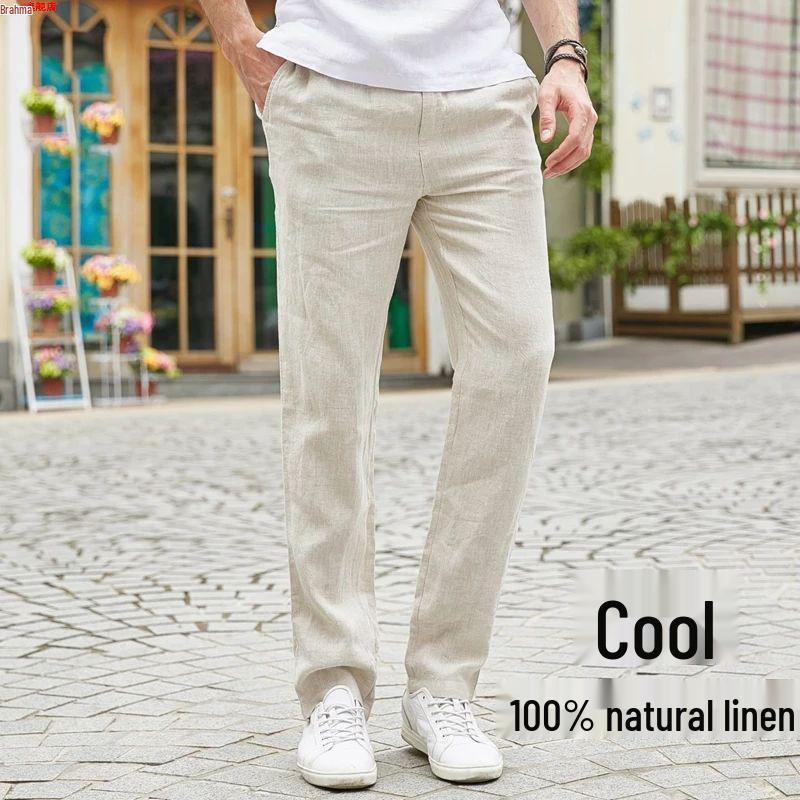 

Мужские свободные повседневные брюки из хлопка и льна, весенне-летние длинные брюки прямого кроя 3XL