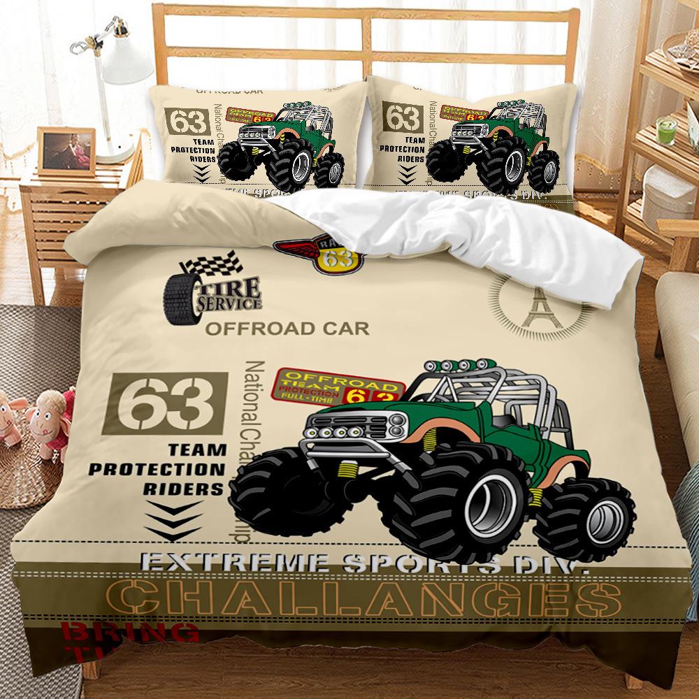 Truck Duvet Cover Set Automobile Blue Monster Pickup Truck Off Road Vehicle Bedding Set For Boys King Size Polyester Quilt Cover