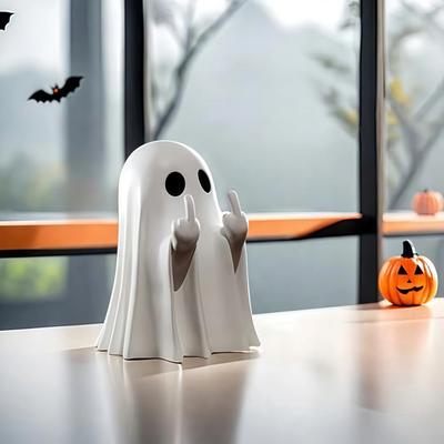 Statue de fantôme mignon avec doigt d'honneur, petites figurines de fantômes effrayants, décorations pour la maison d'Halloween, centres de table basse, étagère