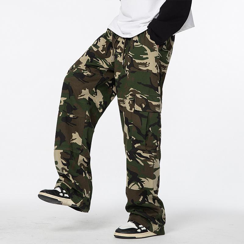 2024 Trendy Cargo Pants Men Joggers Pants Slim 100% Cotton Camouflage Drawstring Streetwear Casual Men Trousers