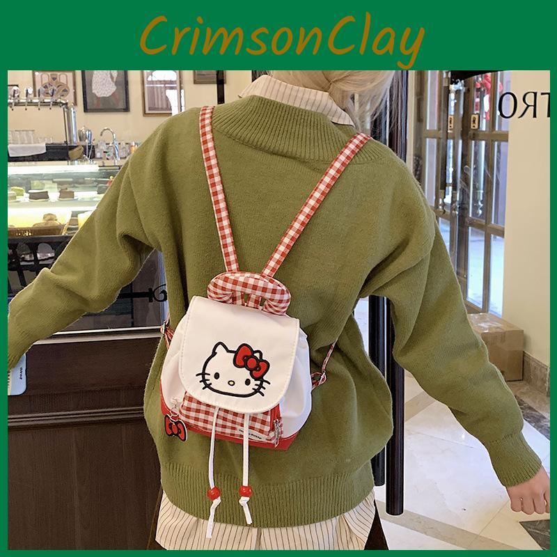 Red Plaid Pattern Kids School Backpack With Breathable Canvas