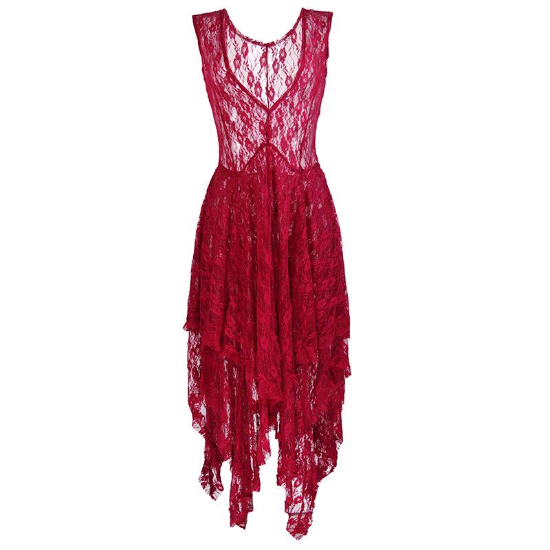 European Fashion Lace Irregular High-Low Skirt Dress