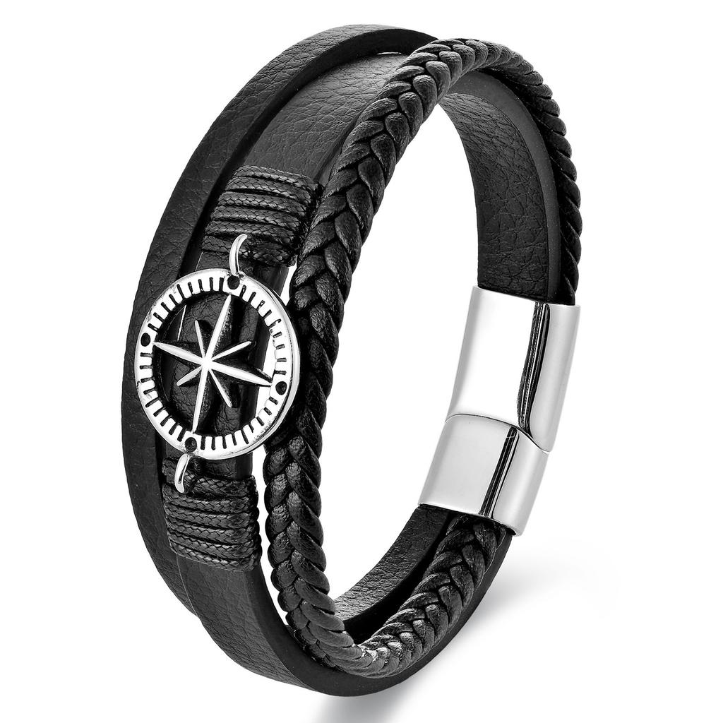 Svart Läderrep Ko-hud Herr Dubbla Lager Äkta Läder Flätat Armband Handgjort Flerlagers Läderarmband 2026