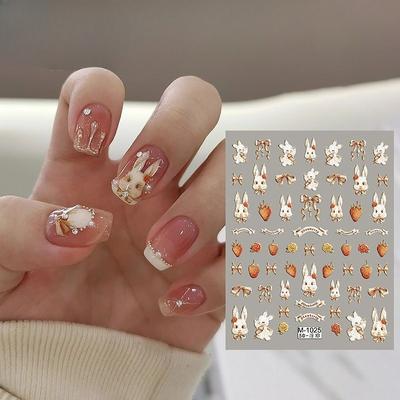 Nail Art Retro Rococo Embosat Căpșună Iepuraș Drăguț Autocolant Unghii Fundiță Tridimensional Desen Animat