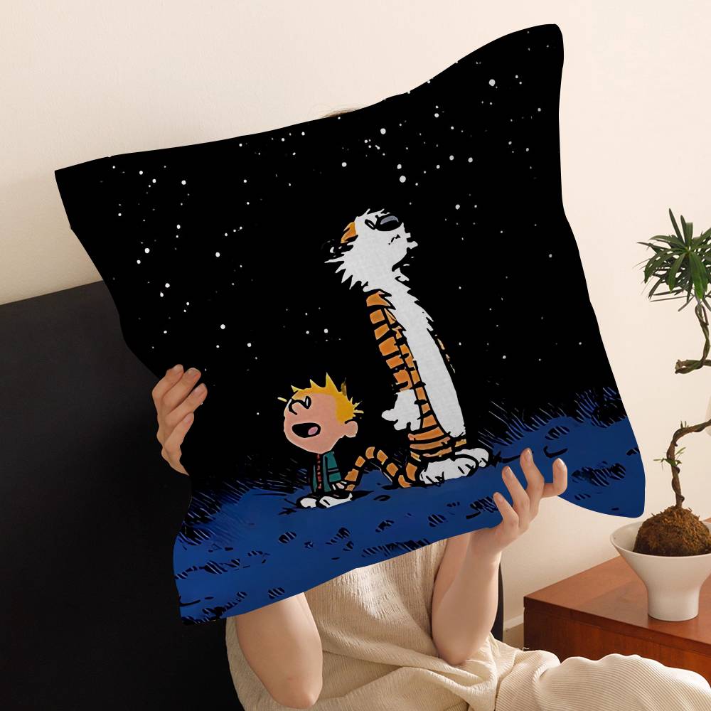 Anime Calvin And Hobbes Cushion Cover Inches Farmhouse Decor Home Throw Pillow Covers For Couch Decorations