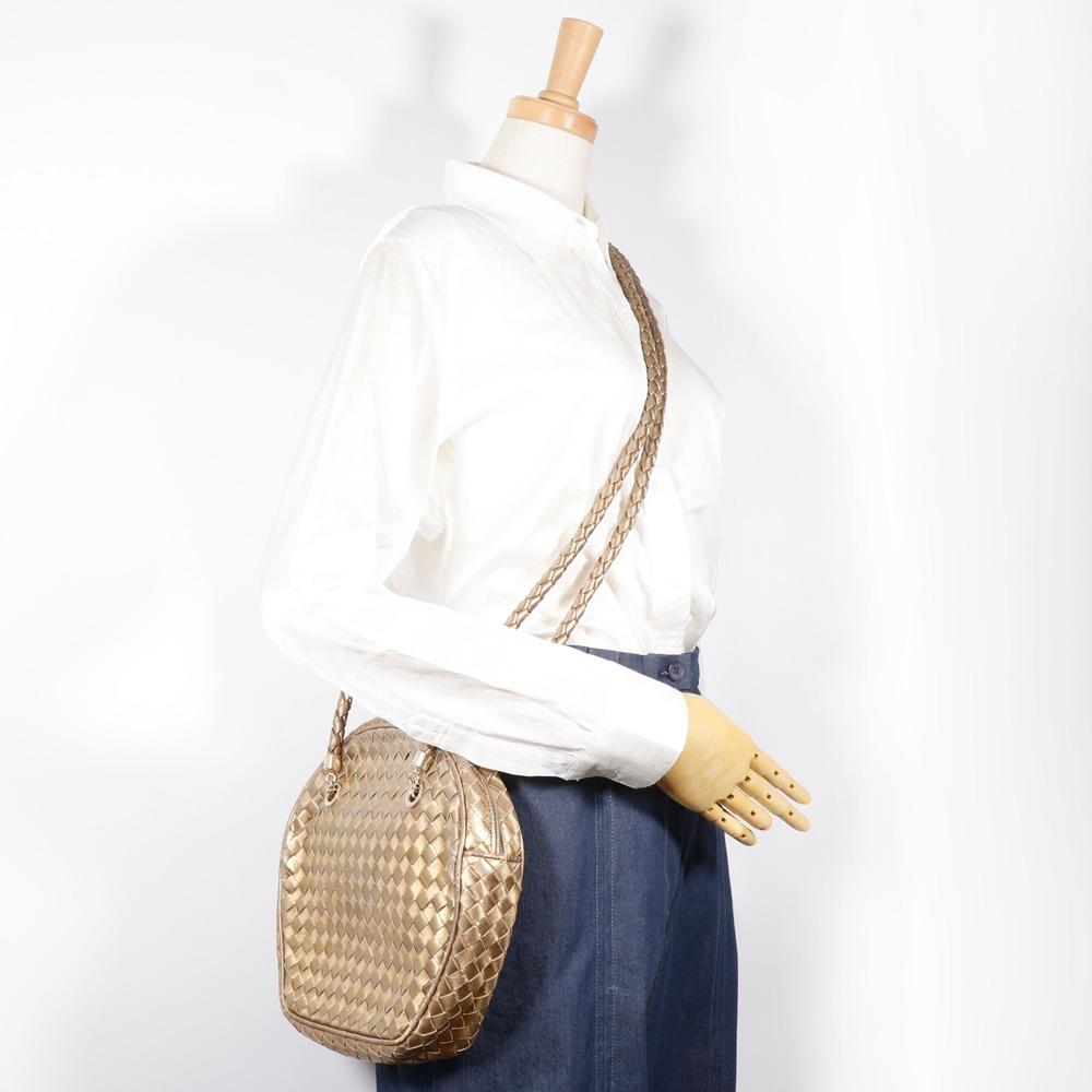 BOTTEGAVENETA Intrecciato Shoulder Bag Gold Calfskin Women Used