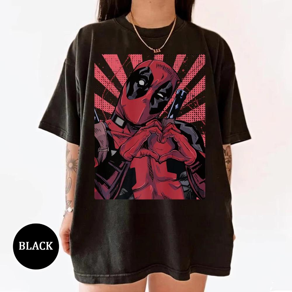 

Deadpool Closed Hand Heart Unisex Short Sleeve Tshirt Summer Unisex Women Vintage Y2K Round Neck Cotton Print Streetwear S