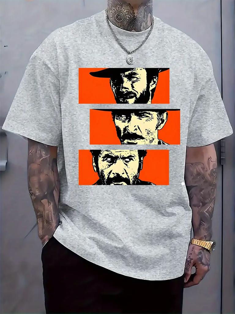 Vintage Cowboy Graphic Round Neck Short Sleeve T-shirt