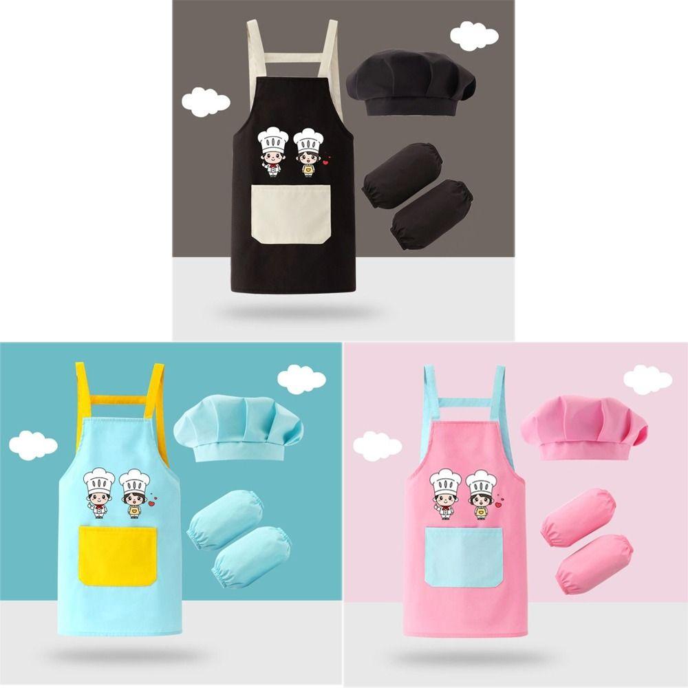 3pcs/set Washable Kids Painting Apron Cartoon Waterproof Apron Children's Apron Chef Costume