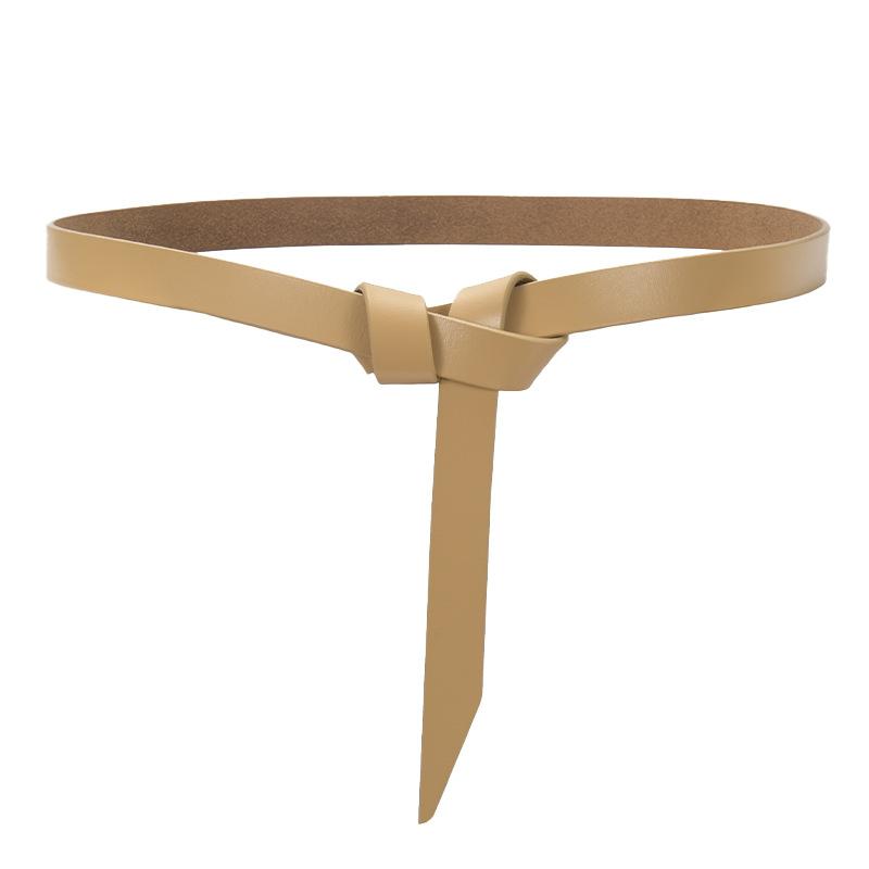 Ladies' New Leather Belt Casual Versatile Pure Cowhide Thin Waistband Knotted Waist With Dress, Suit Waist Cinching Outer Outfit