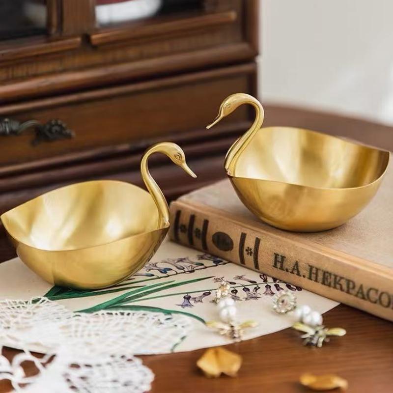 Obstschale, Messing Haus Schwanenplatte, Europäische Goldene Retro Snack-Schale, Haus Wohnzimmer Dekoration Zubehör Aufbewahrungsartikel