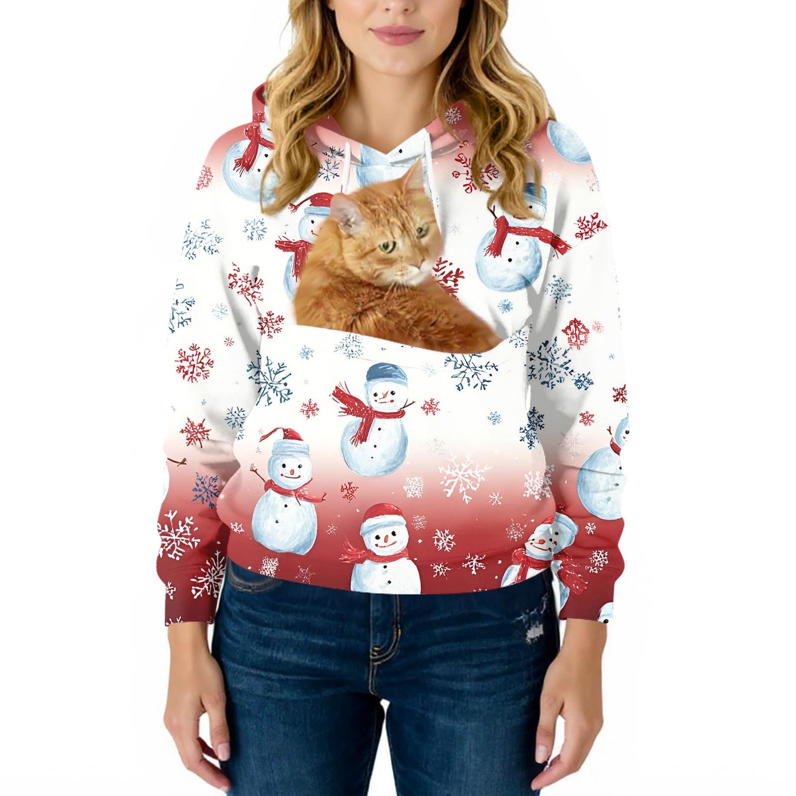 

Women s Fashionable Casual Long Sleeved Pocket Hooded Printed Sweatshirt M білий