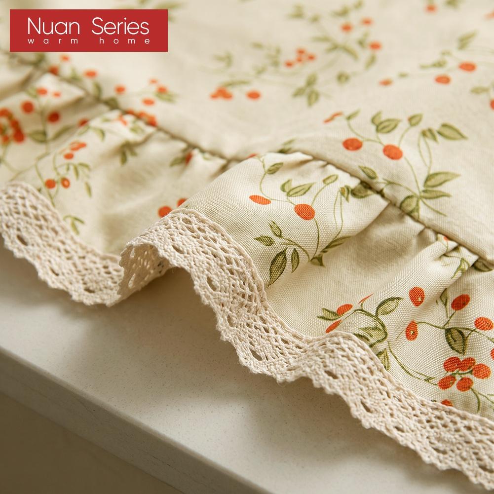 1PC Nuan Series French Retro Berry Print Oven Skirt, Lotus Leaf Edge Tassel Decorative Oven Door Curtain for Kitchen Home Decor